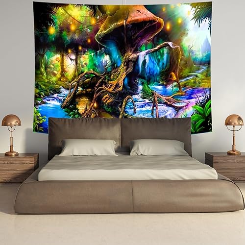 Miniatura 8 de Delur Tapiz de bosque de fantasía, árbol de la vida, paisaje natural, tapiz para colgar en la pared, tapiz de cuento de hadas, tapiz psicodélico