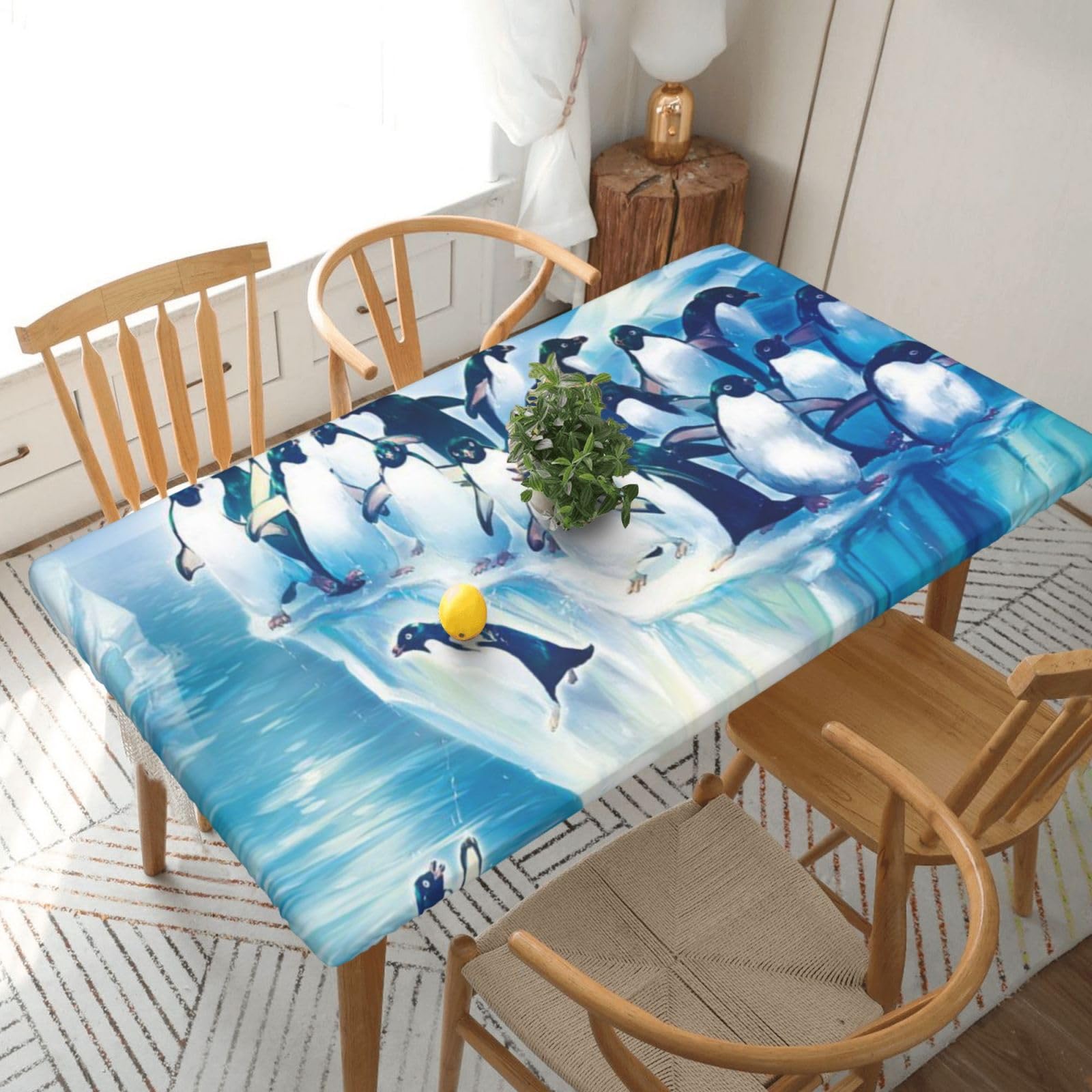 BNVSADC Penguins on Iceberg Printed 5FT Tablecloth Polyester Kitchen Water Resistant Table Cloth Dining Table Decoration Table Covers, 152x76 CM