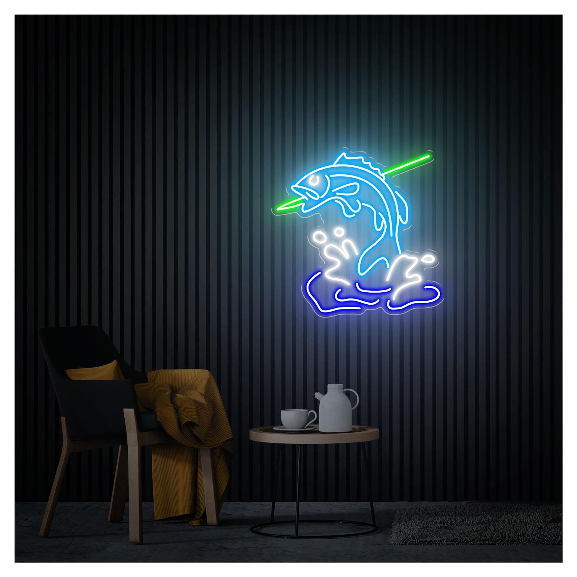 RONGCH Hanging Art Signs Fishing Neon Sign,Suitable for Shop Club Party Wall Decor with Dimmable 45cmx46cm(D)