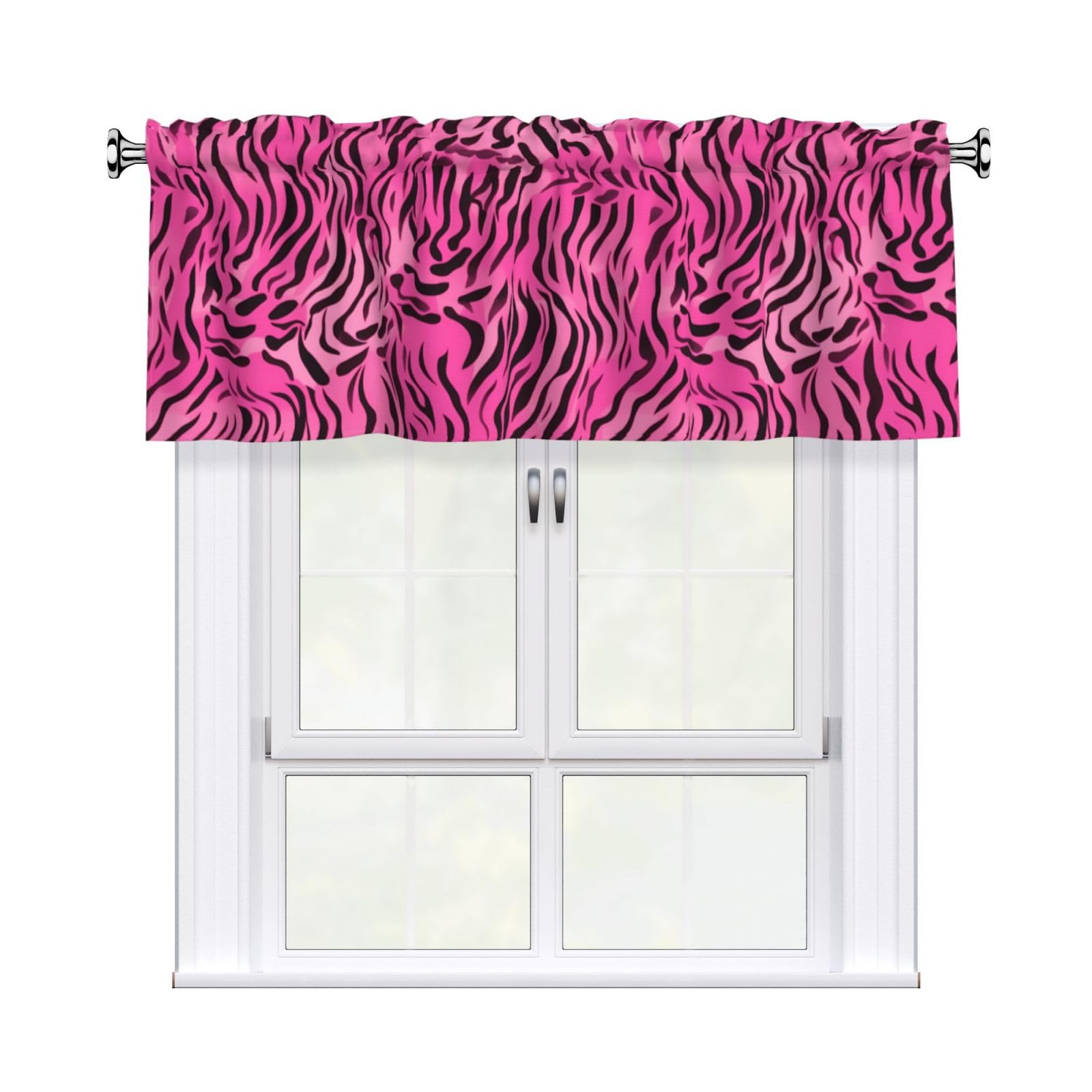 WHJDPP zebra tiger leopard pink Prints Curtain Valance 54x18 Inch - Peach Skin Window Cover with Printed Design, Filtering Light for Kitchen Decor