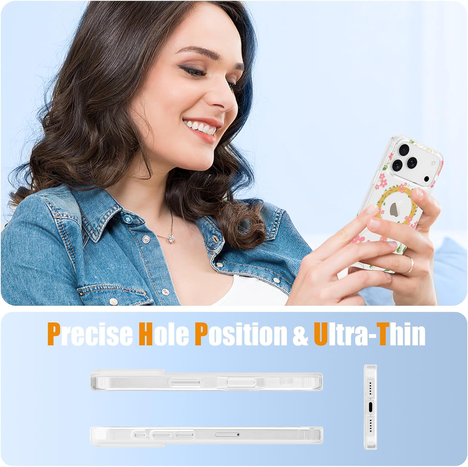 Magnetic for iPhone 17 Pro Case Floral, Cute Luxury Clear Flower Cover for Women Girls Elegant Aesthetic Soft [Compatible with Magsafe] Protective Phone Case for iPhone 17 Pro, Pink Petal - Image 6