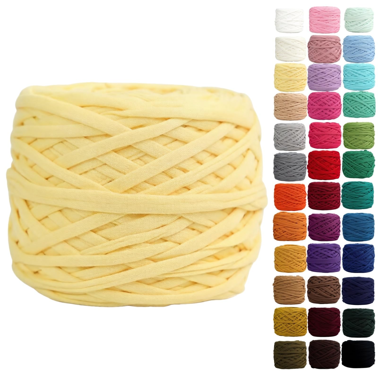 Binwat T Shirt Yarn for Crocheting 150m Elastic Ribbon Yarn Thick Crochet Fabric Yarn, Knitting T-Shirt Yarn for Crochet Bag/Blanket/Basket, DIY Crafts Projects, Home Decor (Yellow) โ image 1