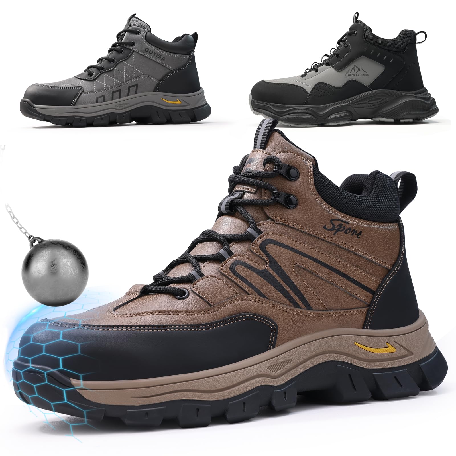 Light Steel Toe Boots for Men Comfortable Work Boots for Warehouse | Lightweight Safety Boots with Puncture Resistant Midsole, Protective Work Boots for Warehouse Factory Black