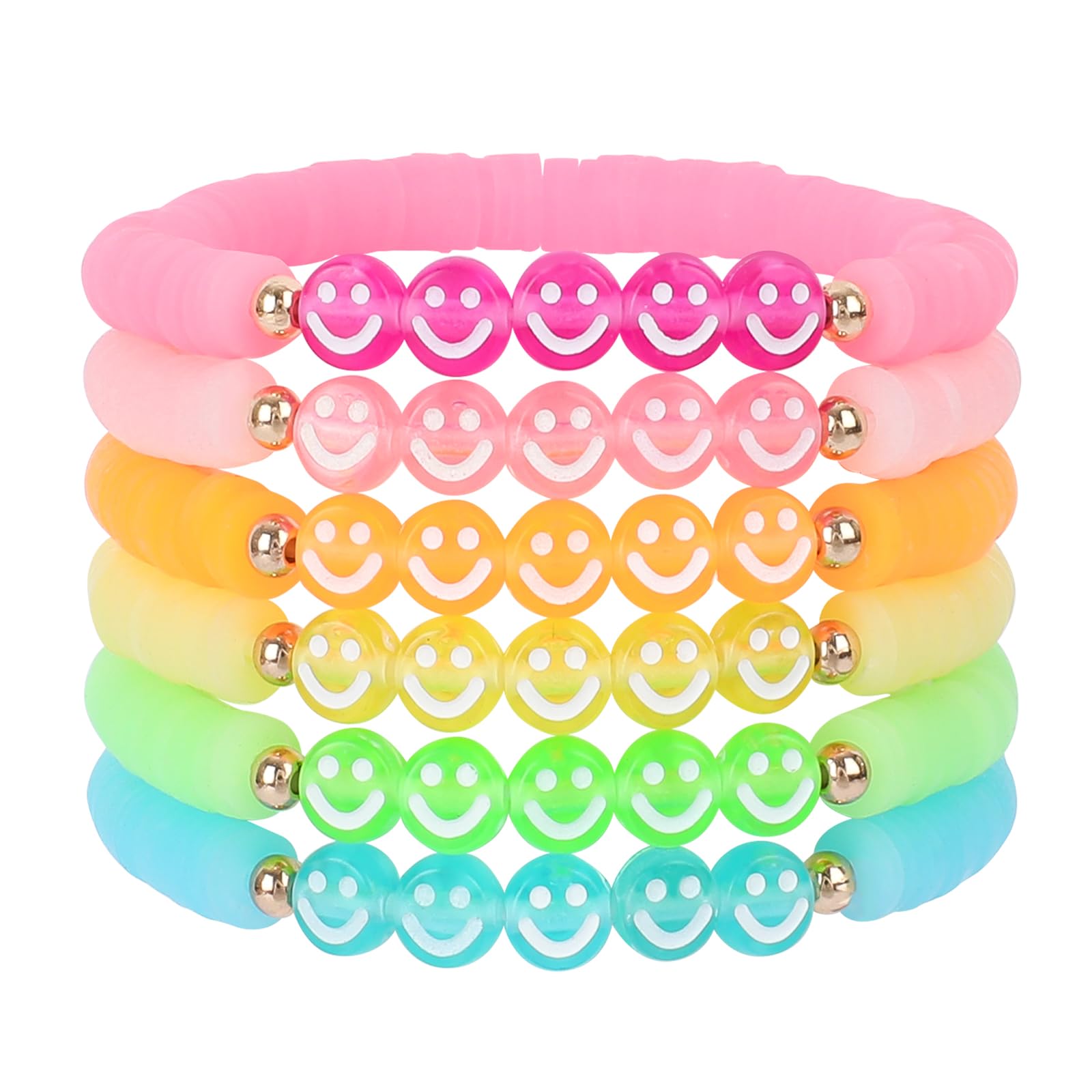 IDEAJOY Bohemian Colorful Beaded Bracelets for Women Boho Stackable Natural Stone Letter Clay Glass Beads Stretch Bracelet Set with Charm, Cute