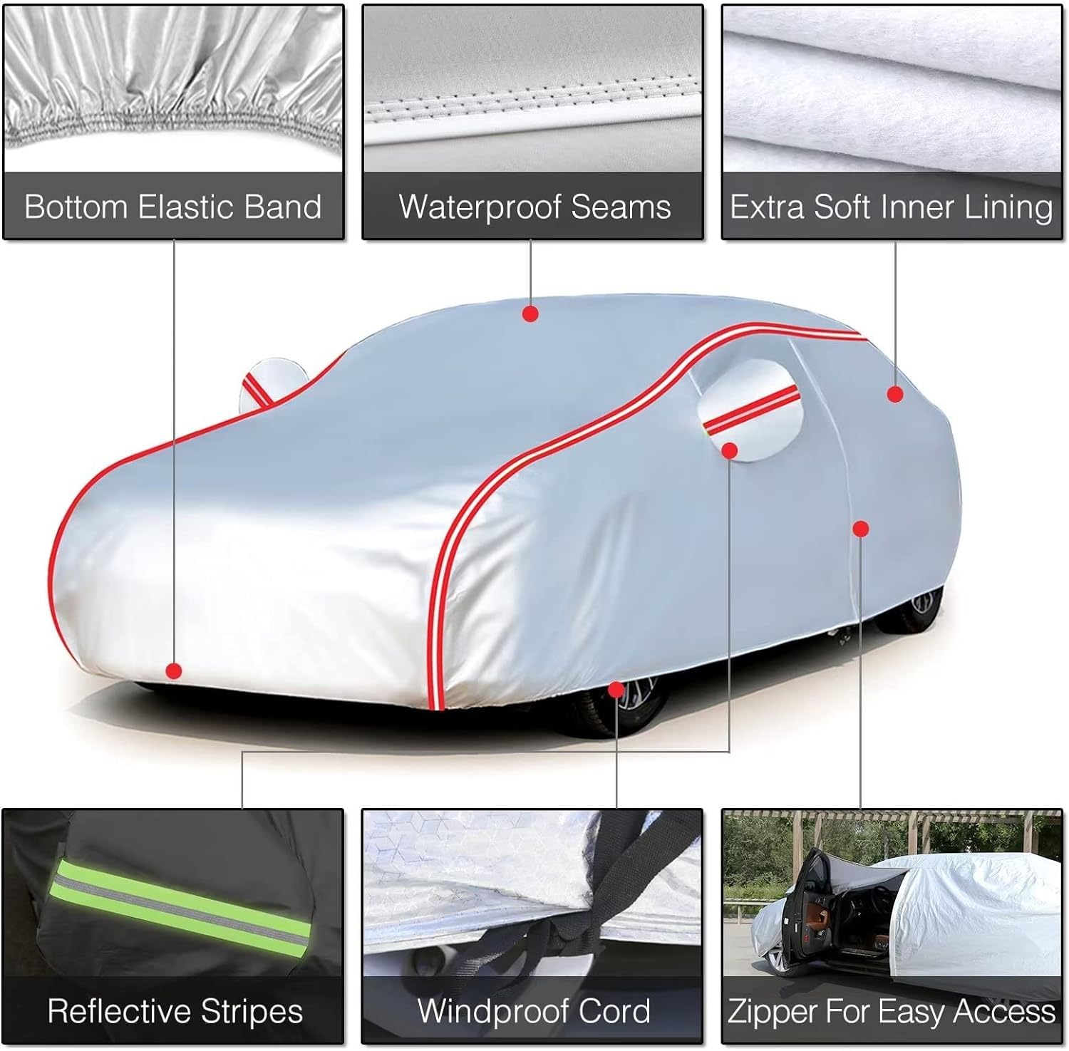 Housse de Voiture pour Nissa𝘯 Kicks 2018 2017-2020 (429.5 x 176 x 158.5cm),Housse extérieure complète résistante à la poussière, aux UV,100% imperméable avec Doublure en Coton