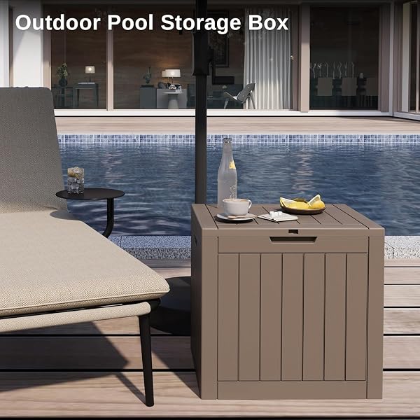 Outdoor Storage Box, 35 Gallon Deck Box, 132 Litre Waterproof Resin Storage Bin for Patio Cushions, Gardening Tools, Accessories, Lockable, UV Resistant Garden Chest Utility Handles Lid (Brown) - 4