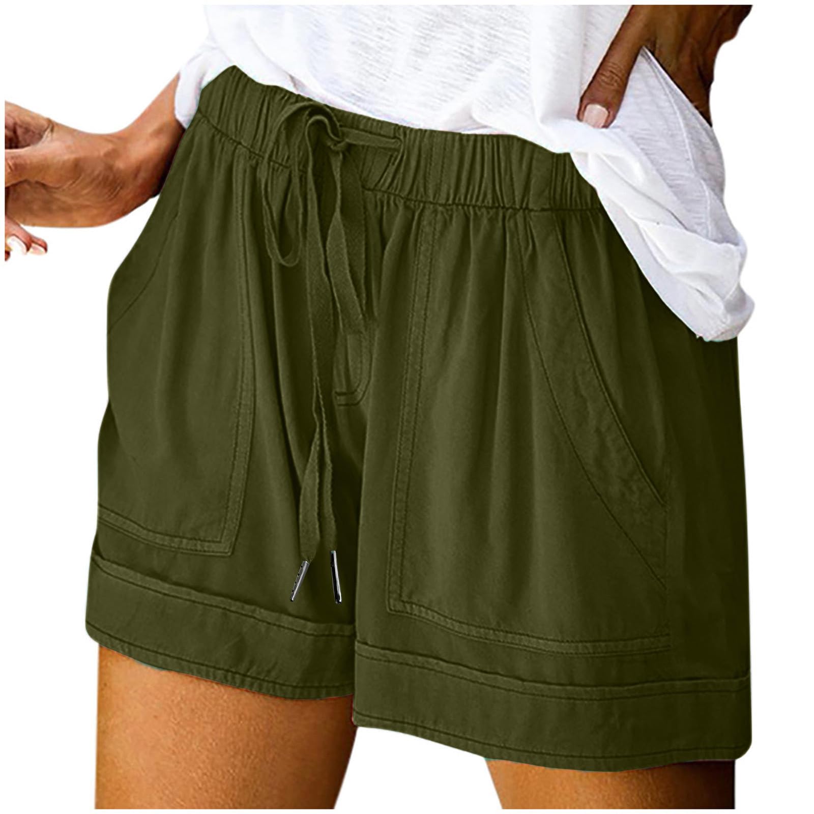 GenericShorts for Women Casual Tropical Beach Elastic Waist Shorts with Pockets 2024 Summer Trendy Drawstring Vacation Clothes