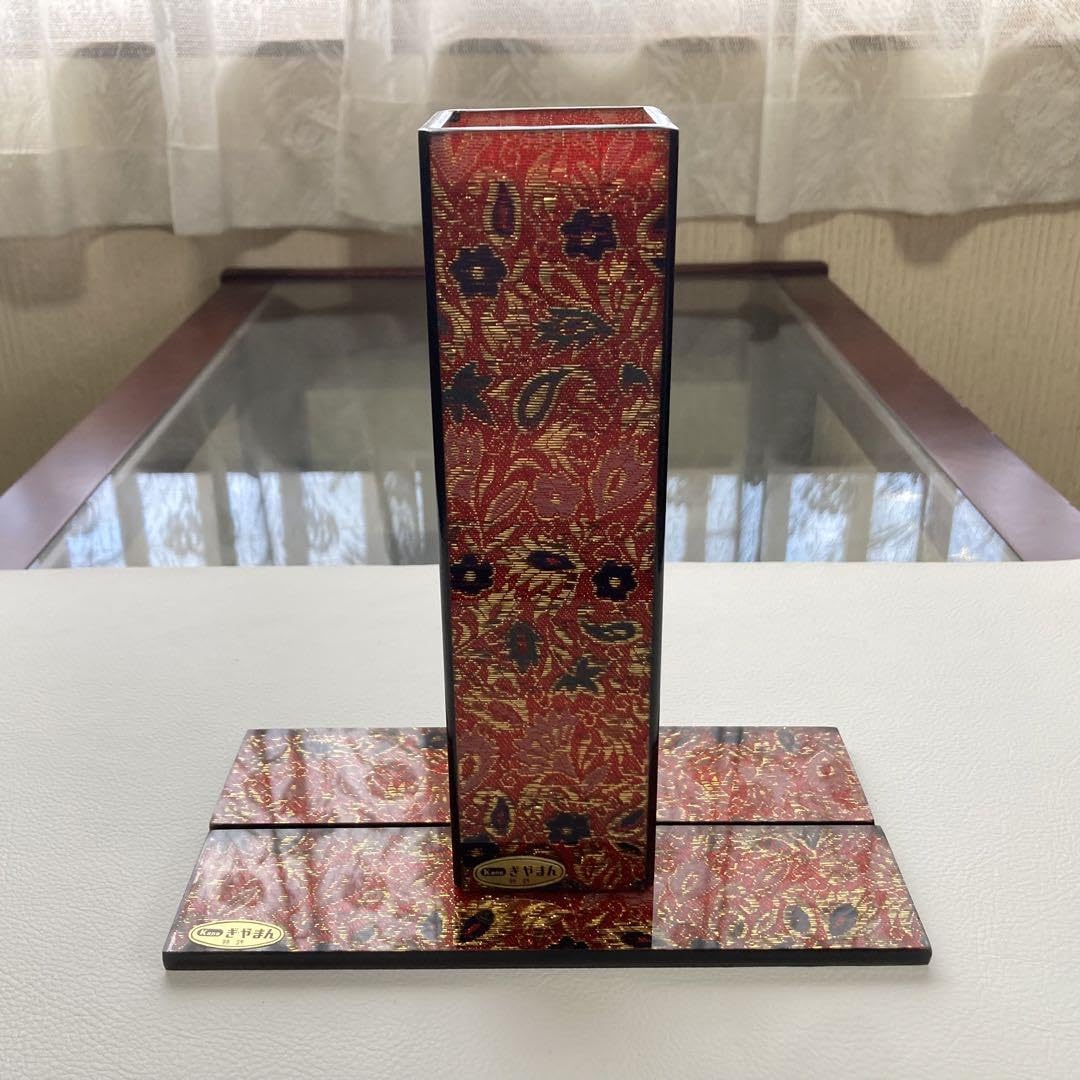 Amazon.co.jp: Kano ぎやまん ガラス 花器 花瓶 花台 花柄 赤 金 置物