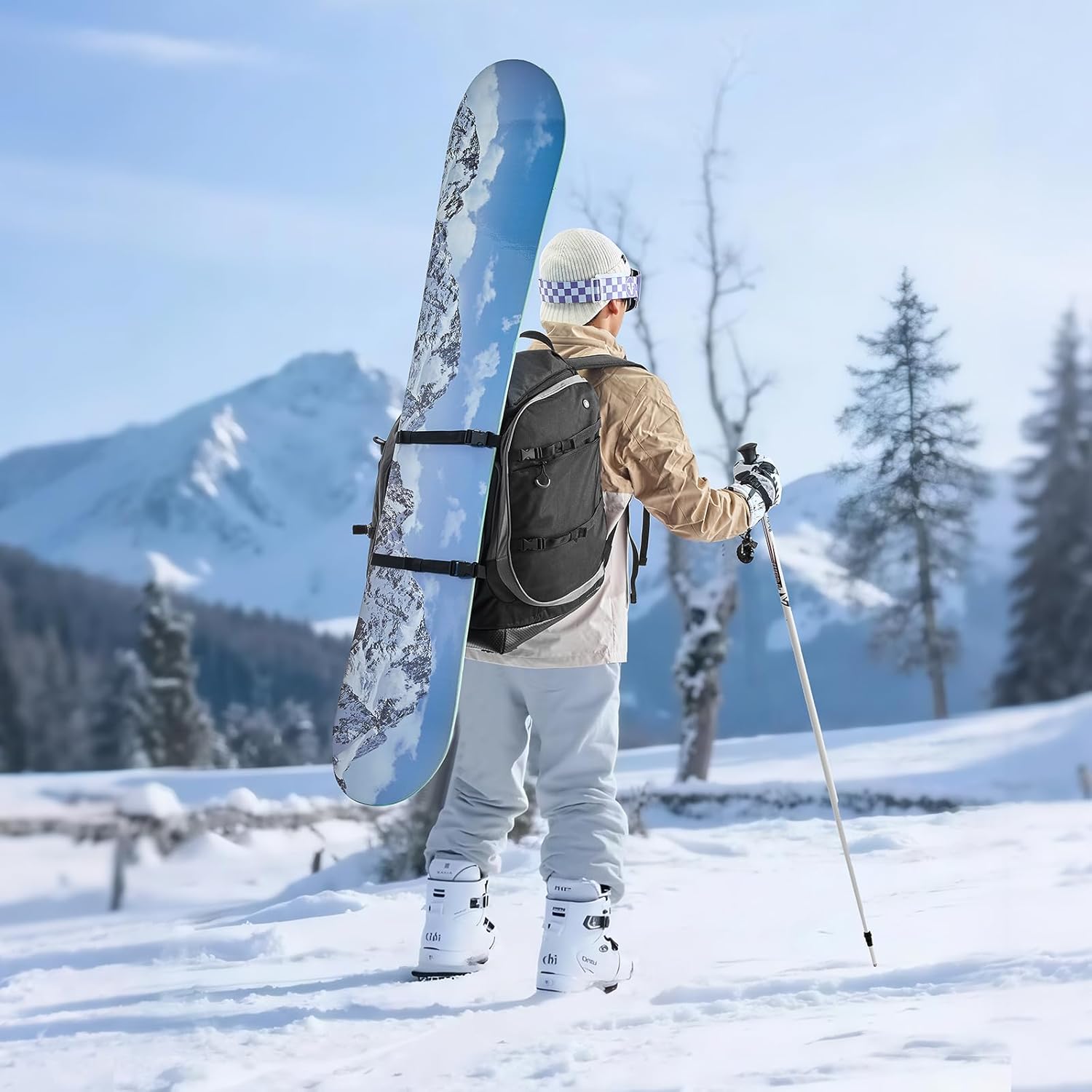 VEVOR Ski Boot Bag, Snowboard Boots Travel Backpack for Men Women, with Waterproof Exterior & Bottom, Durable 1680D Oxford, Bag for Skis, Snowboard, Helmet, Goggles, Gloves, Accessories