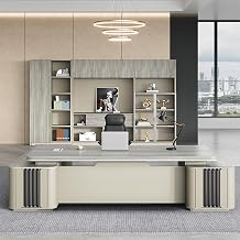 94" Gray Modern L Shaped Executive Desk, Wood Computer Desk with File Drawers Writing Study Table Business Furniture Set for Home Office
