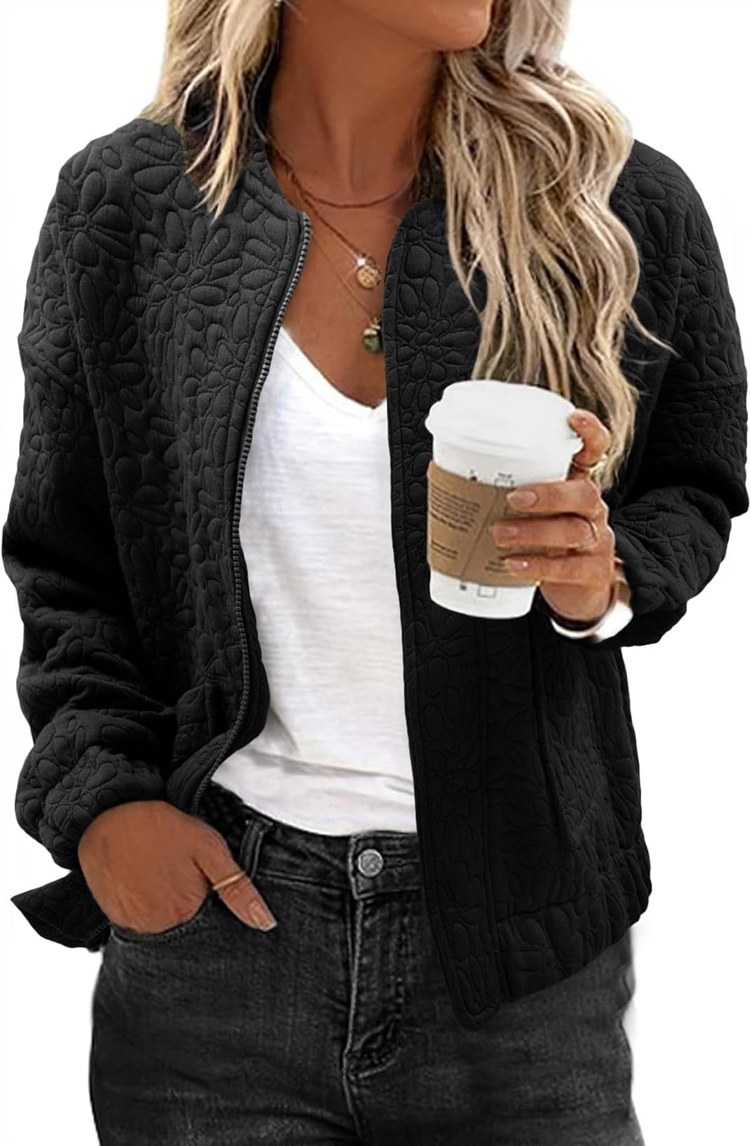 ELFIN Bomberjacke Damen Kurze Blouson Jacke Fliegerjacke Herbst Übergangsjacke Sweatjacke Coat