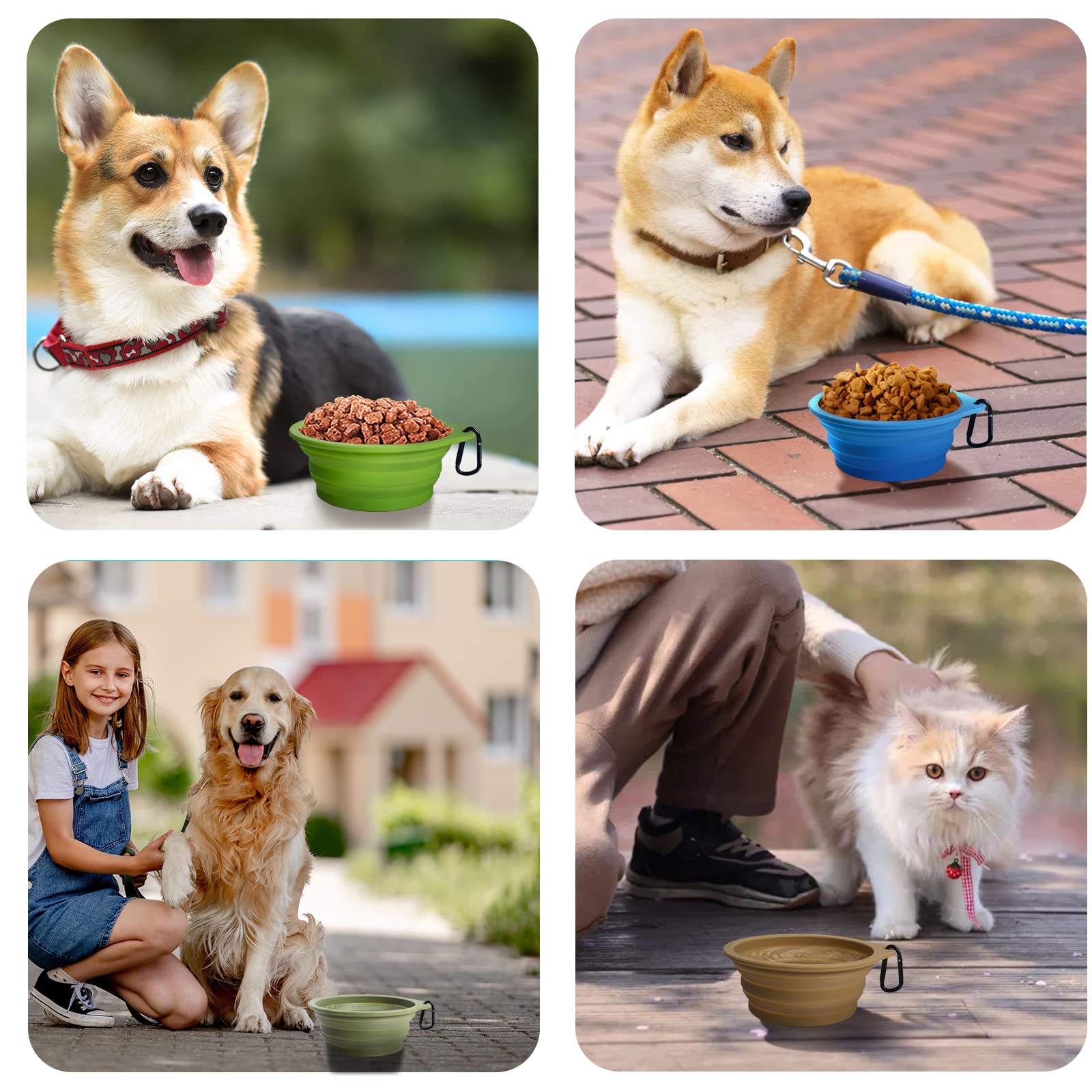 PetBonus Ciotole Pieghevole per Cani da Viaggio in Silicone, Ciotola da Viaggio Portatile con Moschettone, Piatto per Cibo e Acqua per Cani e Gatti, Lavabili in Lavastoviglie