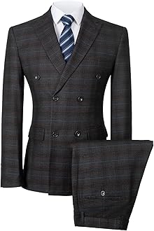 Mens Suits Slim Fit 3 Piece Double Breasted Tuxedo Suit Jacket Vest Pants Set for Wedding Prom