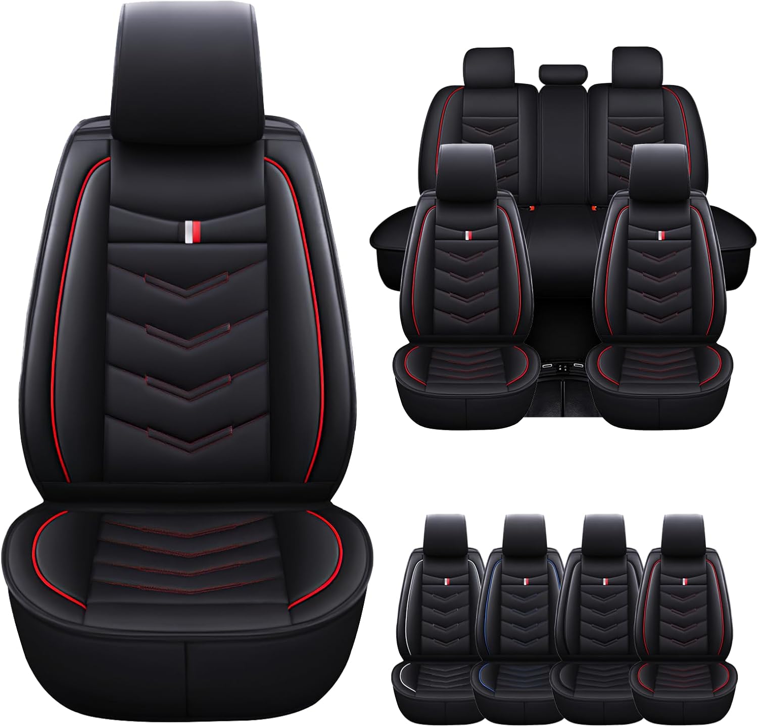 Car Seat Cover for Mitsubishi Outlander 2003-2025, Waterproof Durable Compatible Airbag, Premium Leather Seat Protectors(5 Seats Standard,Black Red)