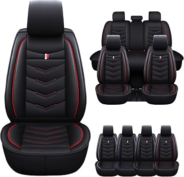 Car Seat Cover for Toyota Camry 2000-2025, Waterproof Durable Compatible Airbag, Premium Leather Seat Protector5 Seats Standard,Black Red