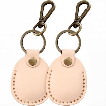 2 Pack Genuine Leather AirTag Holder Compatible with Apple AirTag 2nd Gen & 1st Gen, Handmade Air tag Keychain with Key Rings, Hidden Air Tags Case Accessories - White