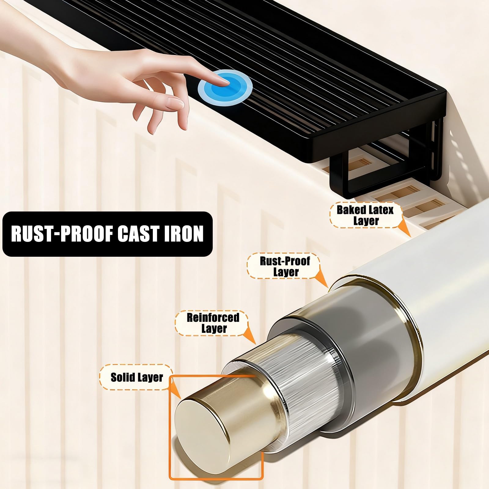 Mensola Termosifone Rimovibile, Mensola per Termosifone in Metallo, Elegante Copri Termosifone Antifumo, Resistente ai Carichi, Senza Fori, per Casa, Ufficio e Soggiorno(White,50 * 12cm/20 * 5in)