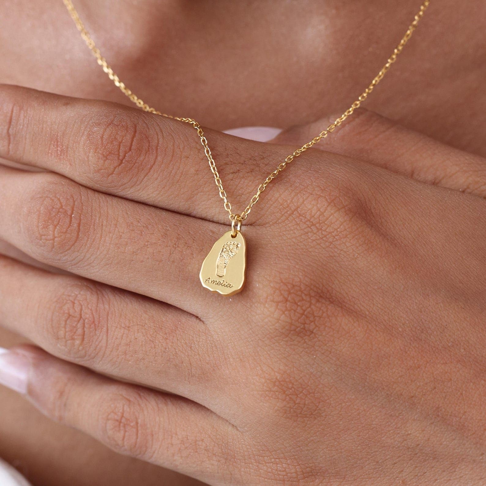 Mini huella del pie colgante Collar plata de ley 925 bebé huella de la mano recuerdo del Día de la Madre hecha a mano
