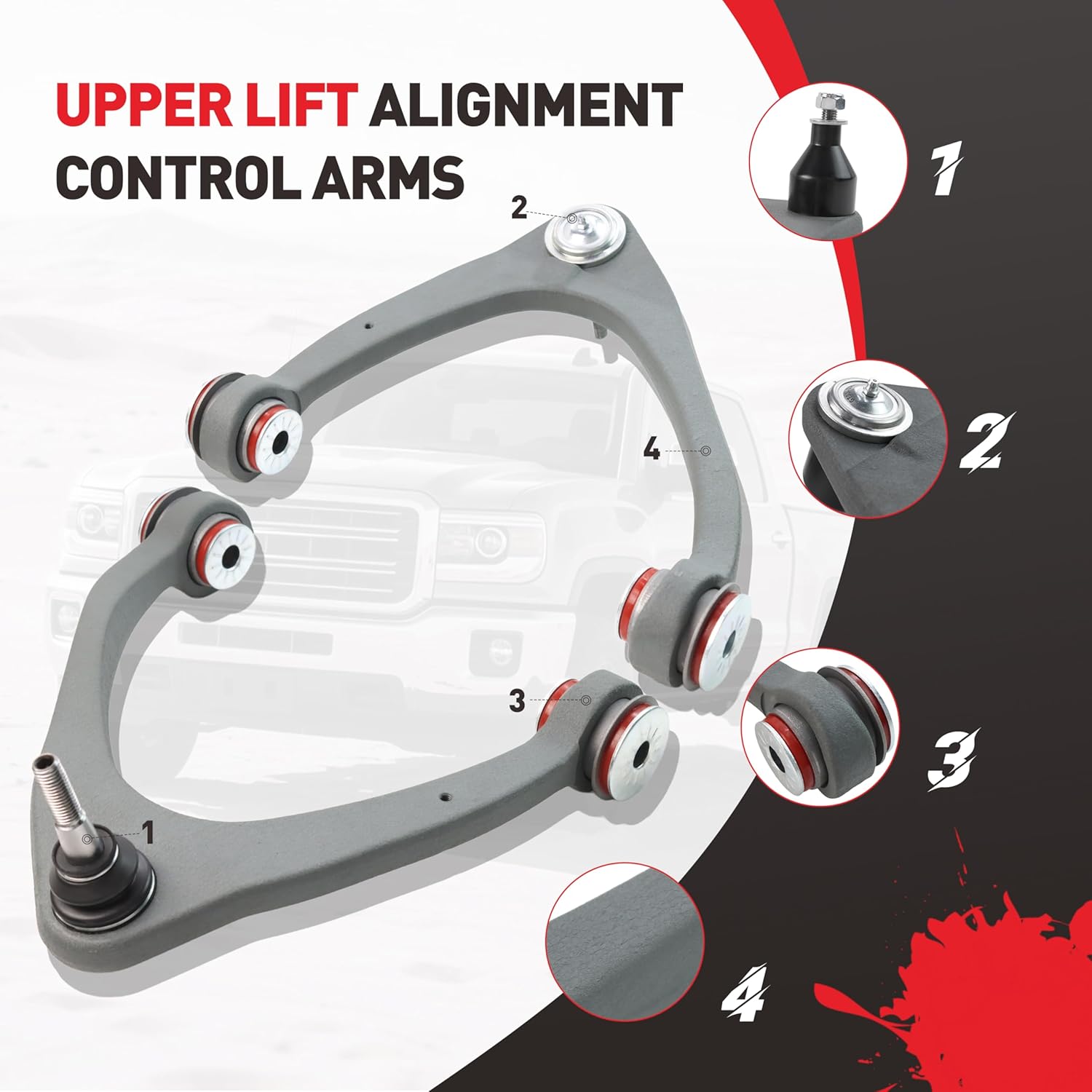 2-4" Upper Control Arms for 2007-2018 Chevy Silverado GMC Sierra 1500, Chevy Avalanche, Tahoe, OE Specification Replacement Control Arm, Wrinkle Gray