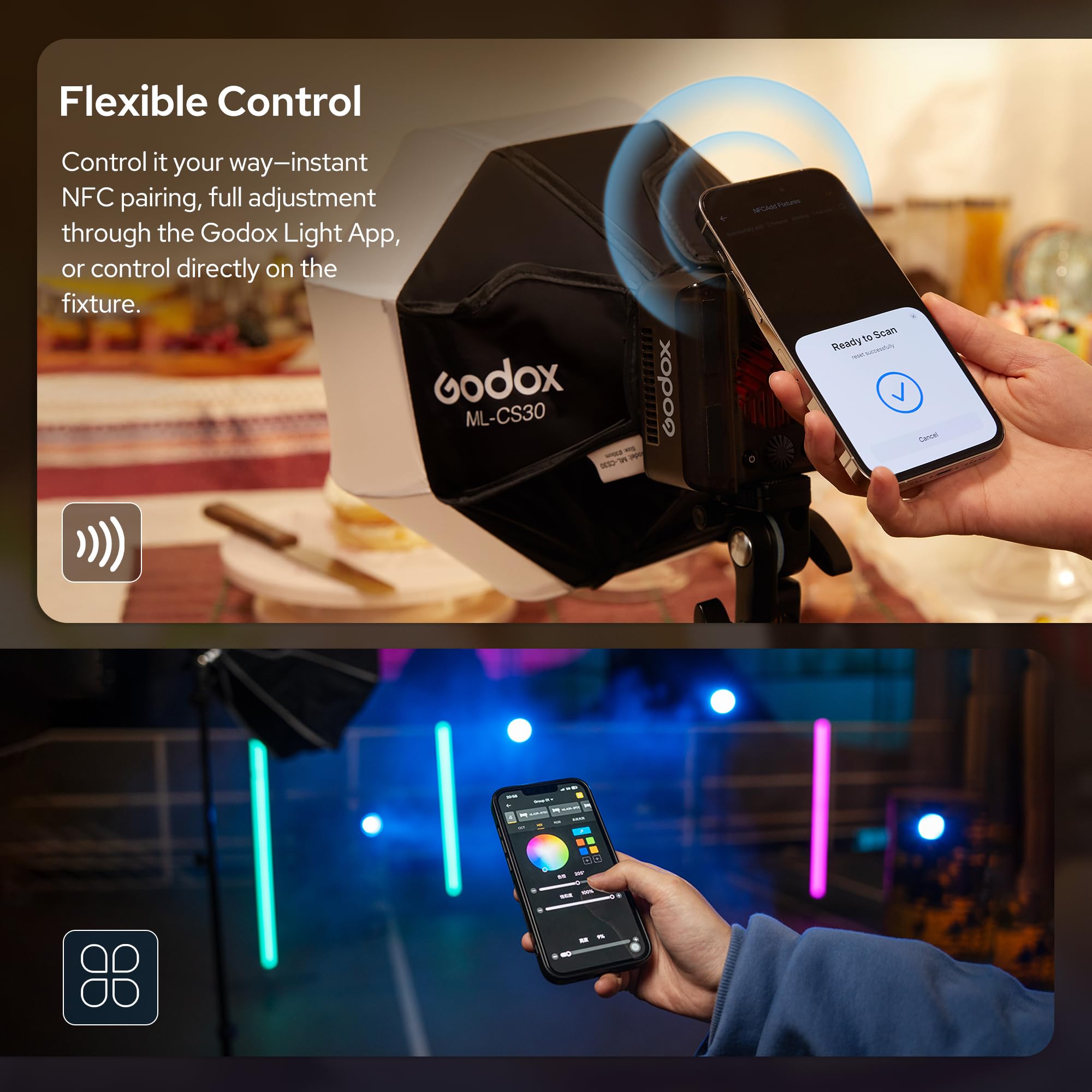 Godox ML40Bi LED portatile Video Light CCT 2800K-6500K con riflettore obiettivo Built-in APP Control & NFC