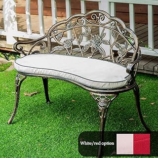 Banco de jardim ao ar livre, banco de jardim de pátio, banco de parque de estrutura de alumínio fundido com encosto, assento duplo externo esculpido com rosa, banco decorativo de varanda frontal de g