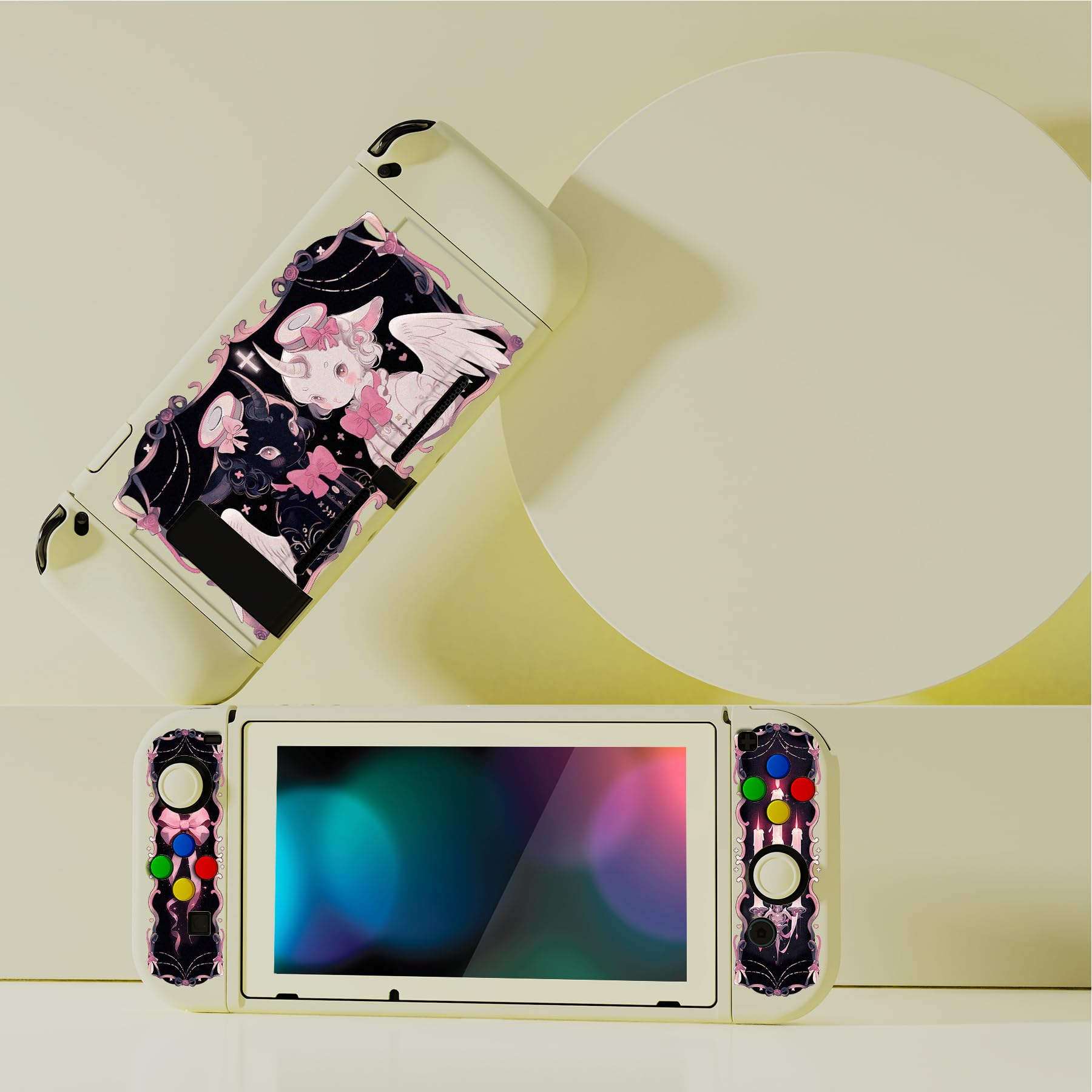 PlayVital Coque pour Switch Protection,Joycon Cover avec Capuchon pour Nintendo Switch et Protecteur d'Écran & ZealProtect Boutons-Mouton Sombre
