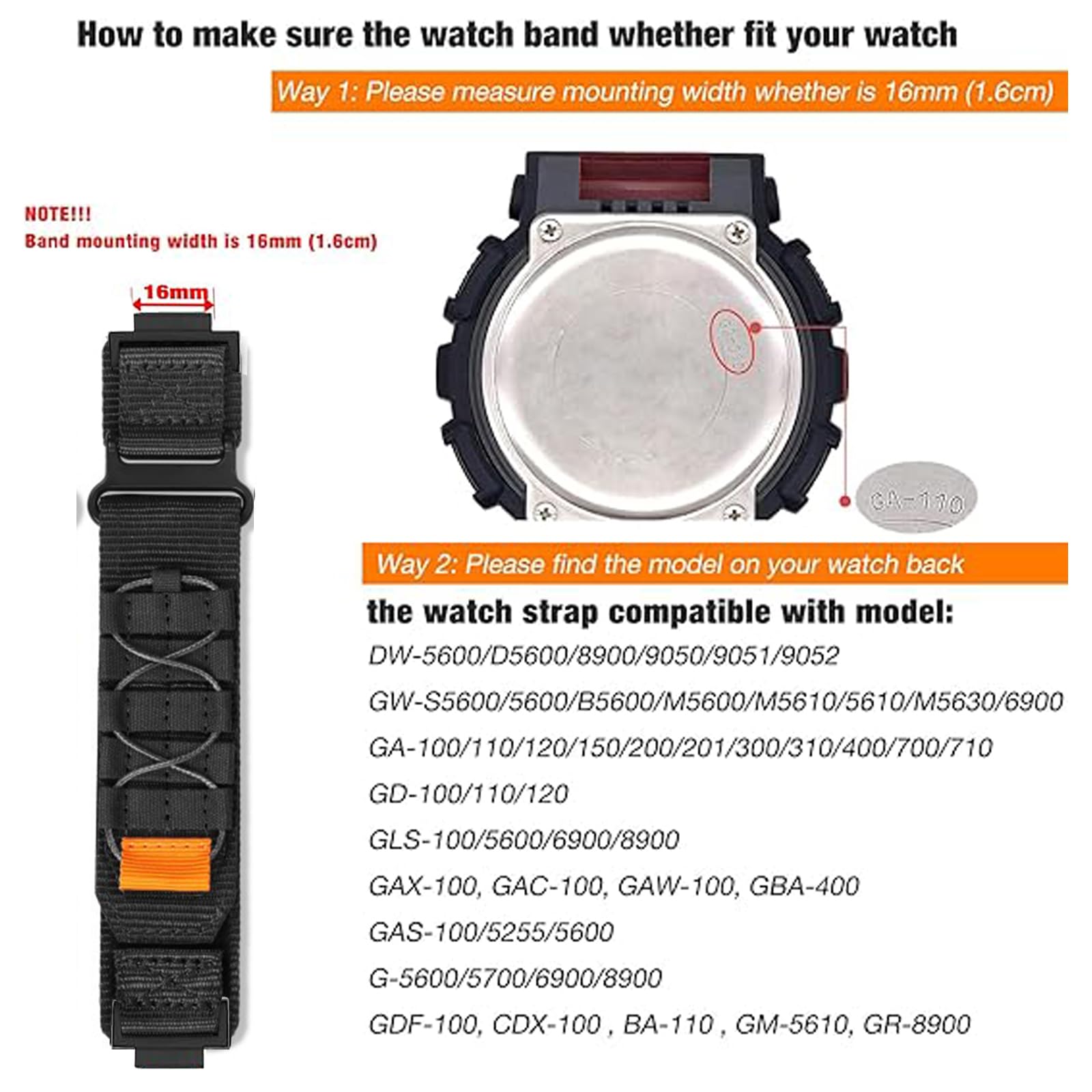 DW-H5600 Bands, Lamshaw Rugged Nylon Sports Strap with Woven Loop Design Compatible for Casio gshock DW-5600, 8900, GA-100/770/120, GA-400/700, GW-B5600, GW-6900, GW-M5610, GW-B5600, GB-5600, , G-5600E, DW-5000, GX-56BB (Cross-Black)