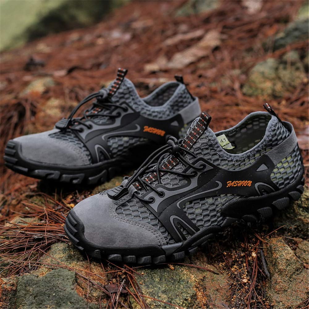 Yuper Men's Breathable Ultra-Slip Hiking Shoes Running Barefoot Trekking Shoes Mesh Quick Dry Lightweight Outdoor Fitness Sneakers Gray 10 Men US 10.63''Heel to Toe