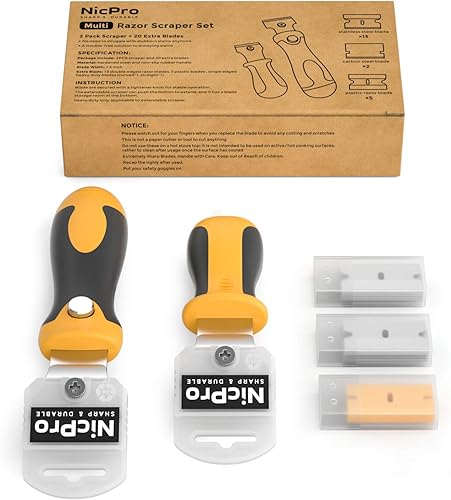 Miniatura 6 de Nicpro Juego de 2 cuchillas de afeitar multiusos con 20 cuchillas industriales, mango ajustable, pintura de pared de ventana de vidrio de limpieza,