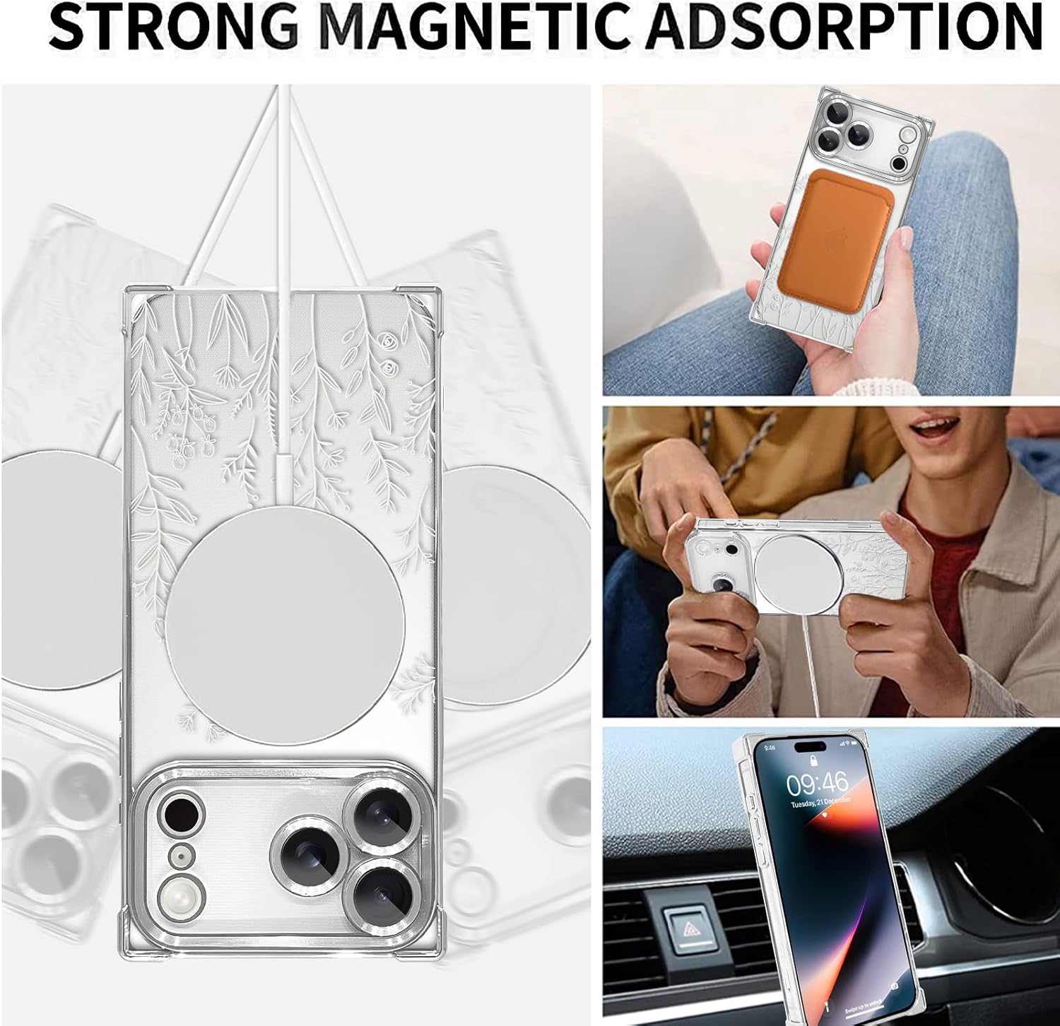 LSL Designed Case for iPhone 17 Pro Max [Compatible with MagSafe] Flower Pattern Design Soft TPU Anti-Drop Shockproof Protective Slim Luxury Floral Plating Clear Cover - Silver