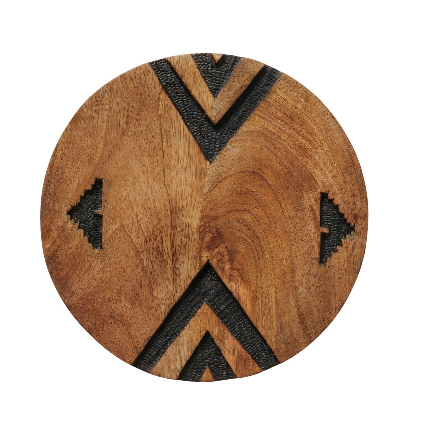 MF Wanddeko Holz Dalane, 3er Set, Rund, Mangoholz, Natur/Schwarz, Geometrisch, Boho Ethno, Ø 20/25/30 cm, Handgearbeitet