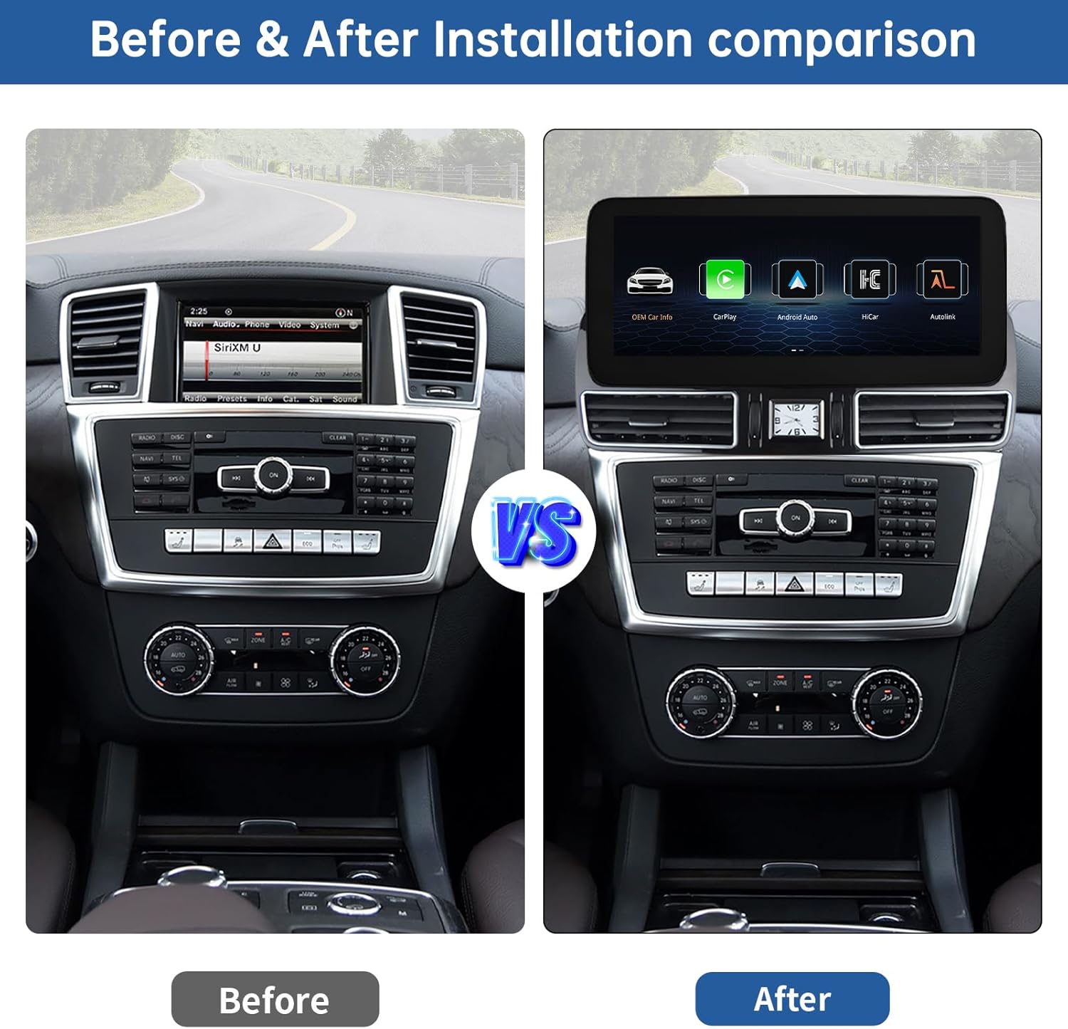 Road Top 12.3" Ultra-Narrow CarPlay Screen for Mercedes-Benz ML GL W166 X166 2012-2015 Year with NTG4.5/4.7 System, Wireless CarPlay Android Auto, Linux Touchscreen Display Retrofit, Car Stereo