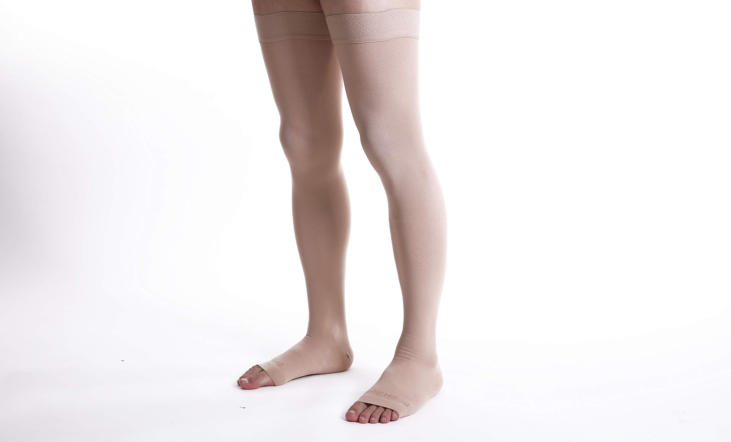 Doc Miller Thigh High Open Toe Compression Stockings 20-30mmHg for Varicose Veins, Pregnancy Support Open Toe Thigh High Compression Socks for Women and Men - 1 Pair Beige Medium