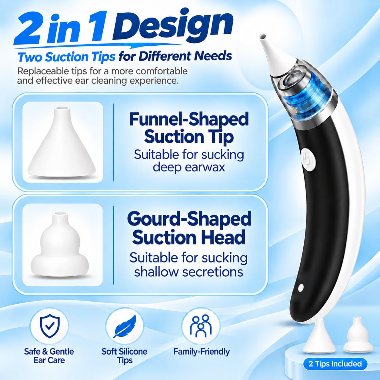 Ear Vacuum Ear Wax Removal Kit with 5 Levels Strong Suction, Reusable Electric Ear Suction Vacuum Tool for Adults and Kids (Black) — Amazon image 6