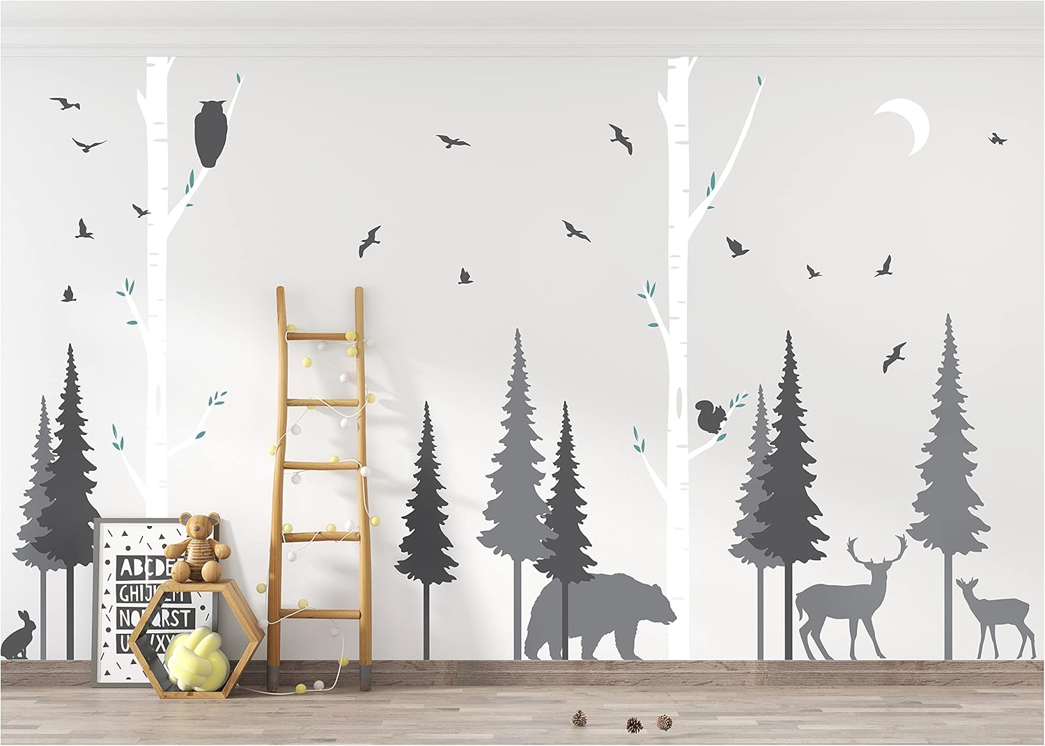Forest Pine and Birch Tree Wall Decal (Deluxe Pack) Baby Girls Boys Nursery Children Kids Teens Room Home Decor | Creative Art Pattern | Safe Removable Adhesive