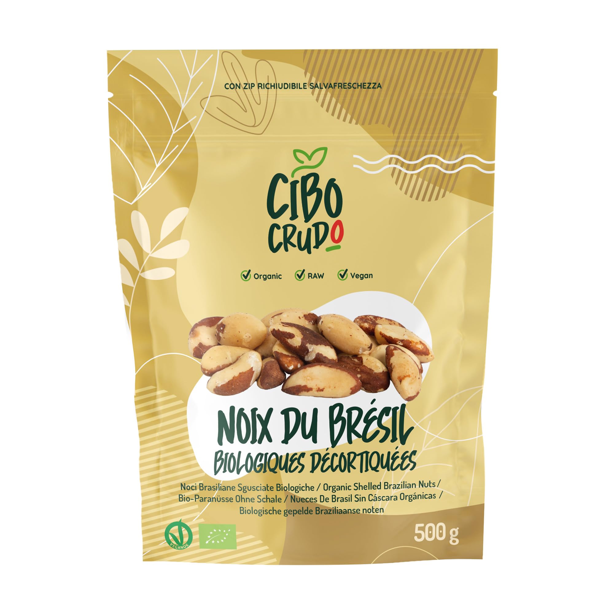 Noix du Bresil Bio - 500g. Noix Décortiquées. Contient Fibres Protéines Sélénium et Minéraux. Comme Casse-Croûte ou Pour les Recettes. Pour Végétariens et Végétaliens.