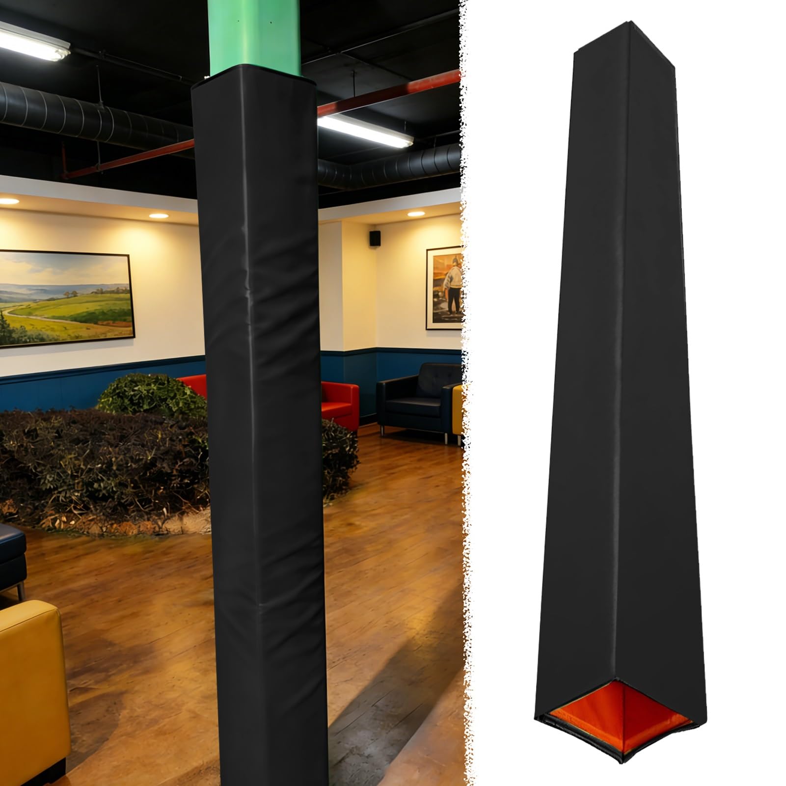 Wyściełany ochraniacz słupka do koszykówki na słupki wewnętrzne o wysokości 183 cm, uniwersalna poduszka na słupki 10 x 10, 13 x 13, 15 x 15, 20 x 20 cm (czarny, 9 x 9 cm)