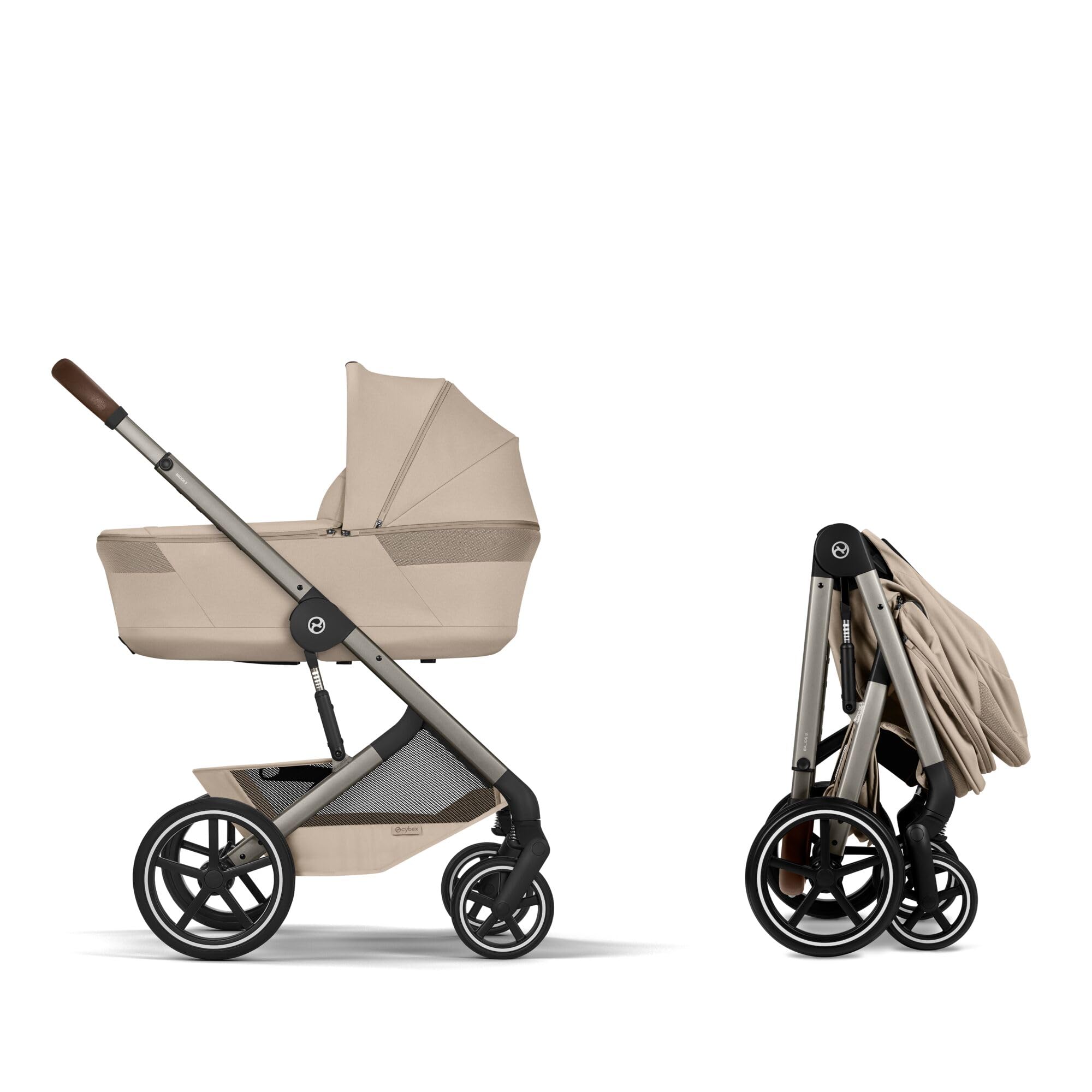 CYBEX Gold Wózek dziecięcy BALIOS S LUX i Fold Cot, Almond Beige | Od urodzenia do 4 lat, Maks. 22 kg, System podróżny, Kompaktowe składanie, System pasów obsługiwany jedną ręką, Koła terenowe