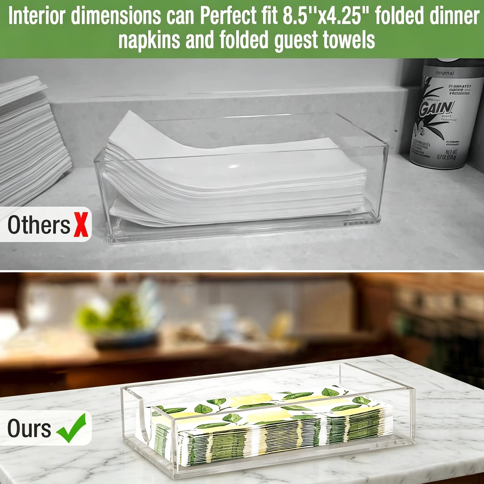 Servilletero, paquete de 2 servilleteros acrílicos para baño, servilleteros transparentes para mesa, cocina, servilleteros planos para cena, hotel, restaurante, bandeja acrílica para servilletas de