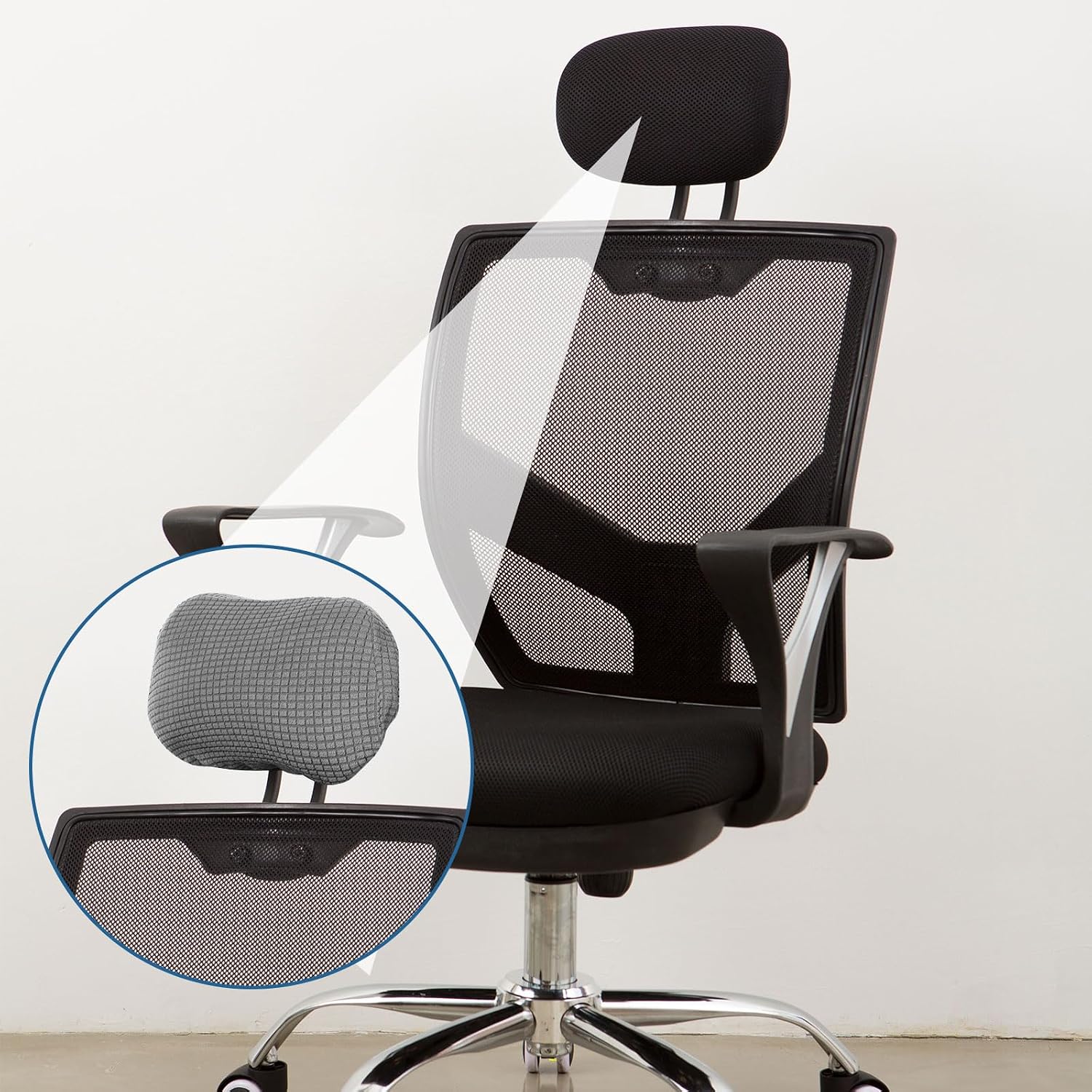 uxcell Office Chair Pillow Cover, Office Chair Headrest Attachment Removable Headrest Protector for Home Desk Computer Chairs, Light Gray image 4