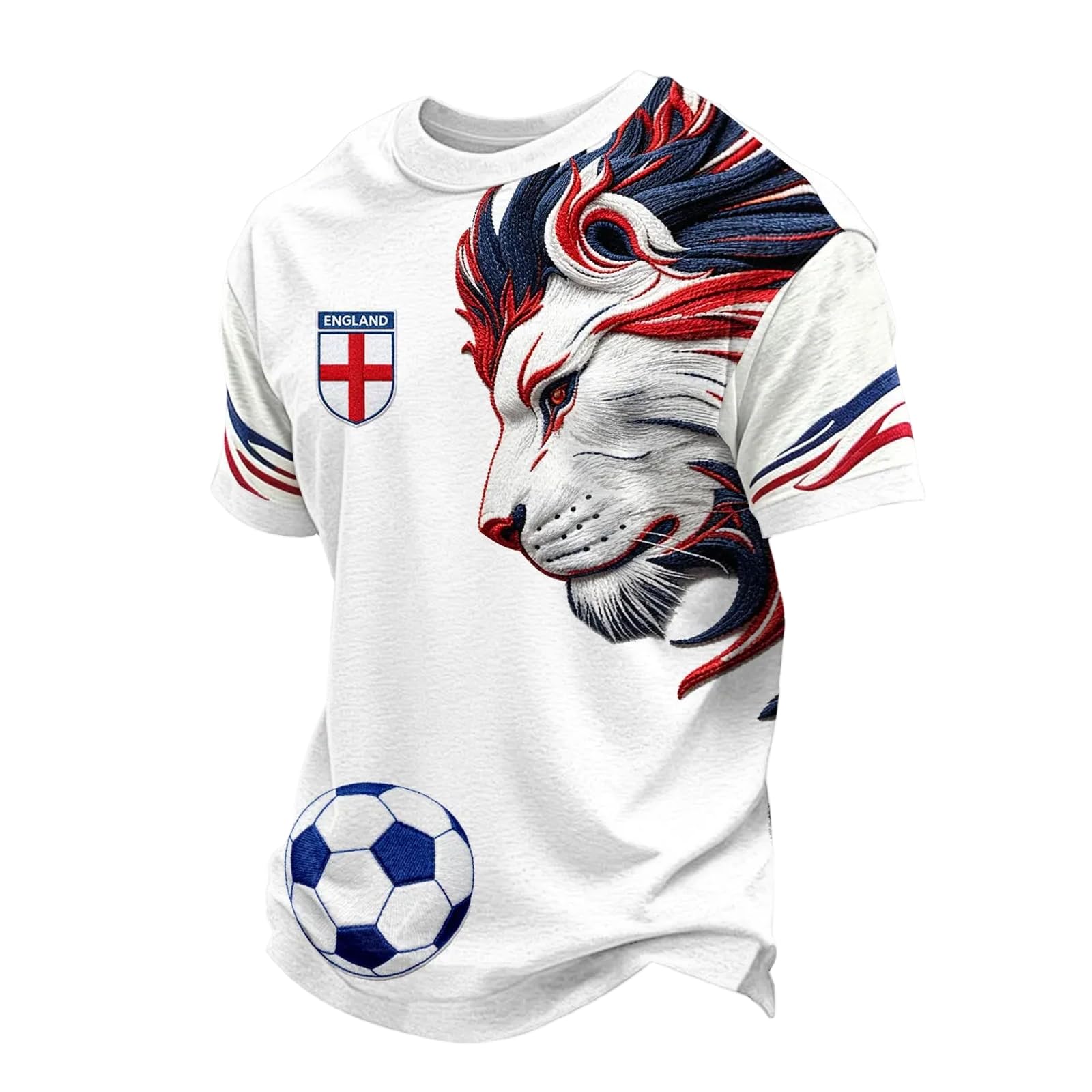 Men's England Football Shirt 2026 with Lion Print Short Sleeve Shirt for Supporters of Football Casual National Flag Print Top Outdoor Sports Shirts 01-White L — image 1