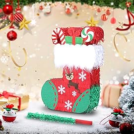 Birchio Christmas Socks Pinatas Bundle with a Blindfold and Bat (16.5x12.5x4 Inches), Holiday Theme Piata, Christmas Party Supplies, Xmas Piata, Party Decoration