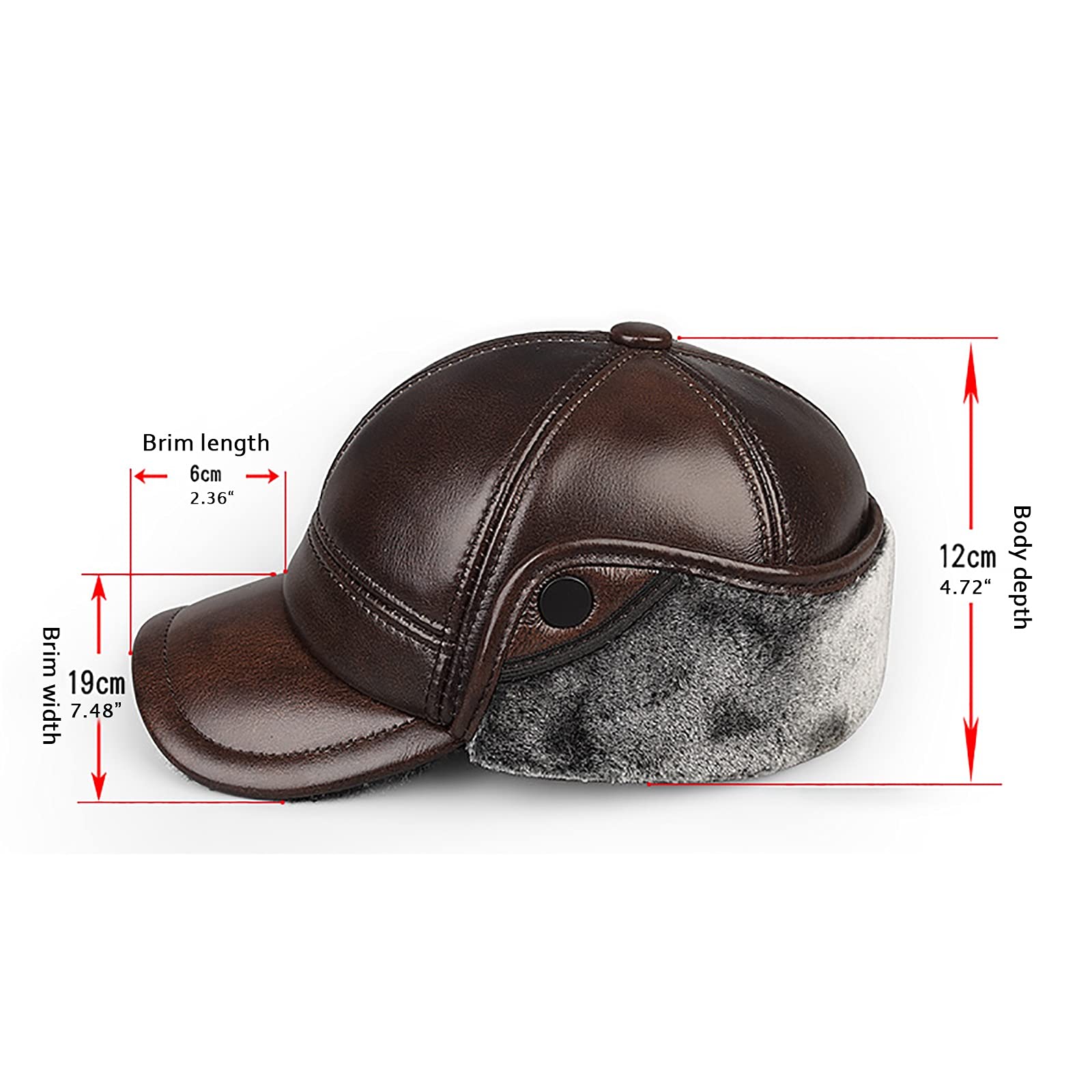 G&F Uomo Cappello Bomber Cappello Russo Ushanka Pelle Trapper Berrettospessi Cappelli Aviatore con Grondaia Grande Inverno (Color : Dark Brown, Size : 59-60)