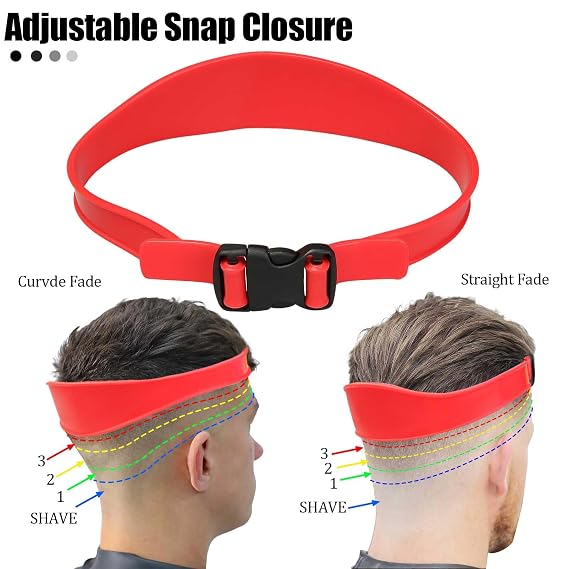 1PC Neckline Shaving Template for DIY Self Haircutting, Adjustable Hair Trimming Guide, Silicone Curved Haircut Band for Cleaning Straight Neck Hairline (Red)