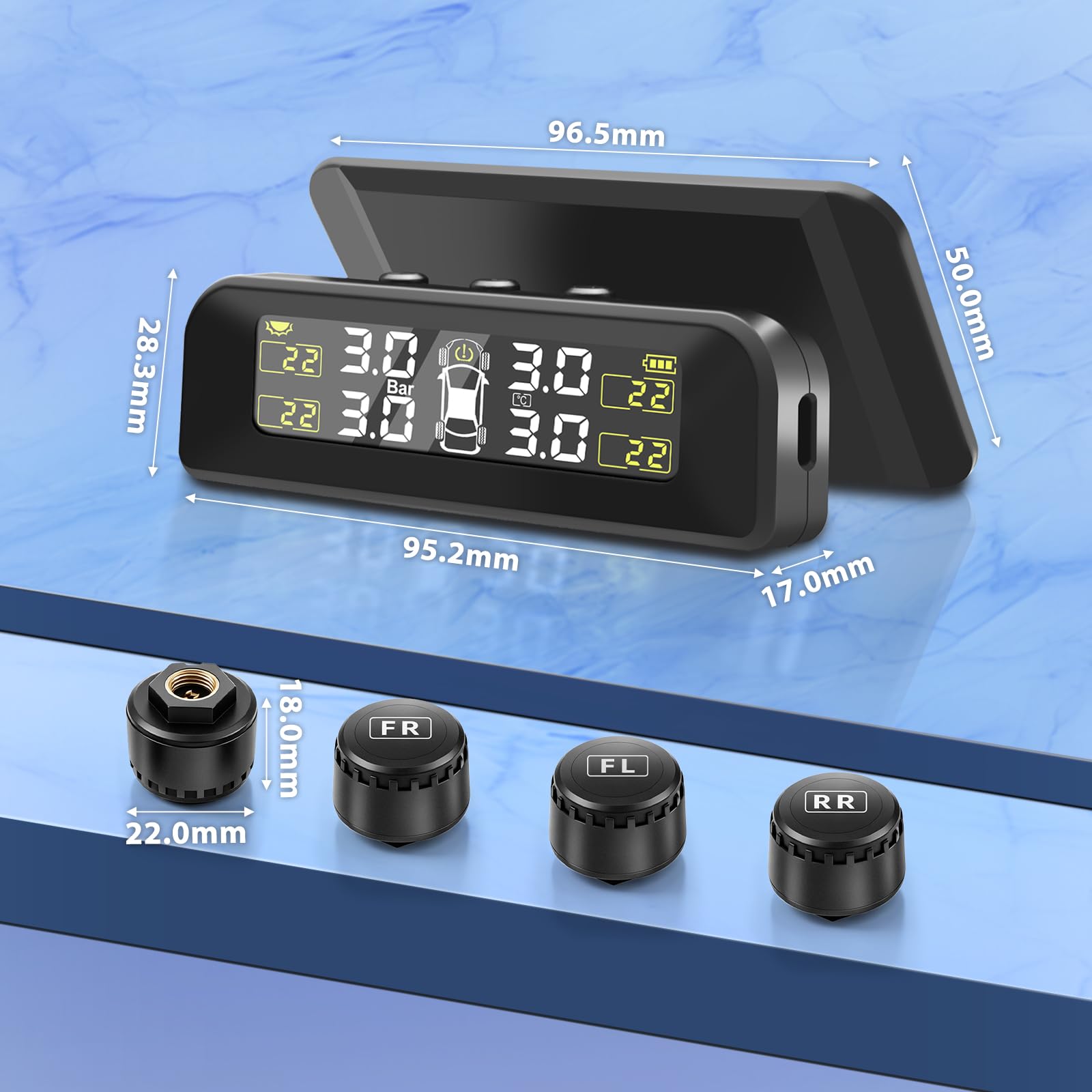 Reifendruckkontrollsystem TPMS RDKS Solar(0-3.5Bar) Wireless & USB Aufladung, 5 Alarmmodi(druck und temperatur), Externer Reifendrucksensor, Reifendruckwächter Ausrüstung für Autos, SUVs