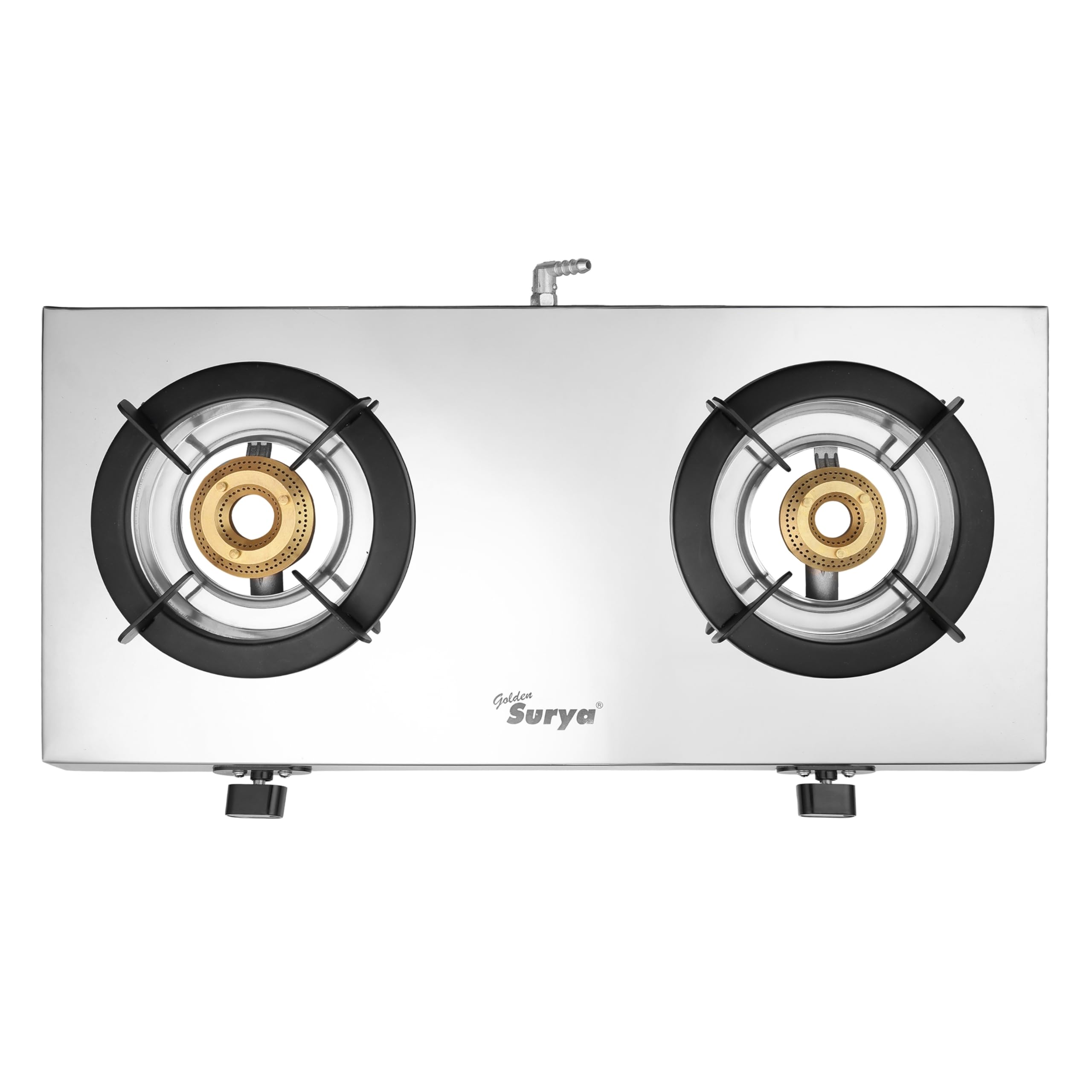 Golden Surya Omega 2 Burner Stainless Steel Gas Stove | 4G Tornado Forged Brass Burners | Ultra Slim Body | Heavy MS Pan Supports | Manual Ignition | LPG Compatible | 18 Months Warranty-picture-23