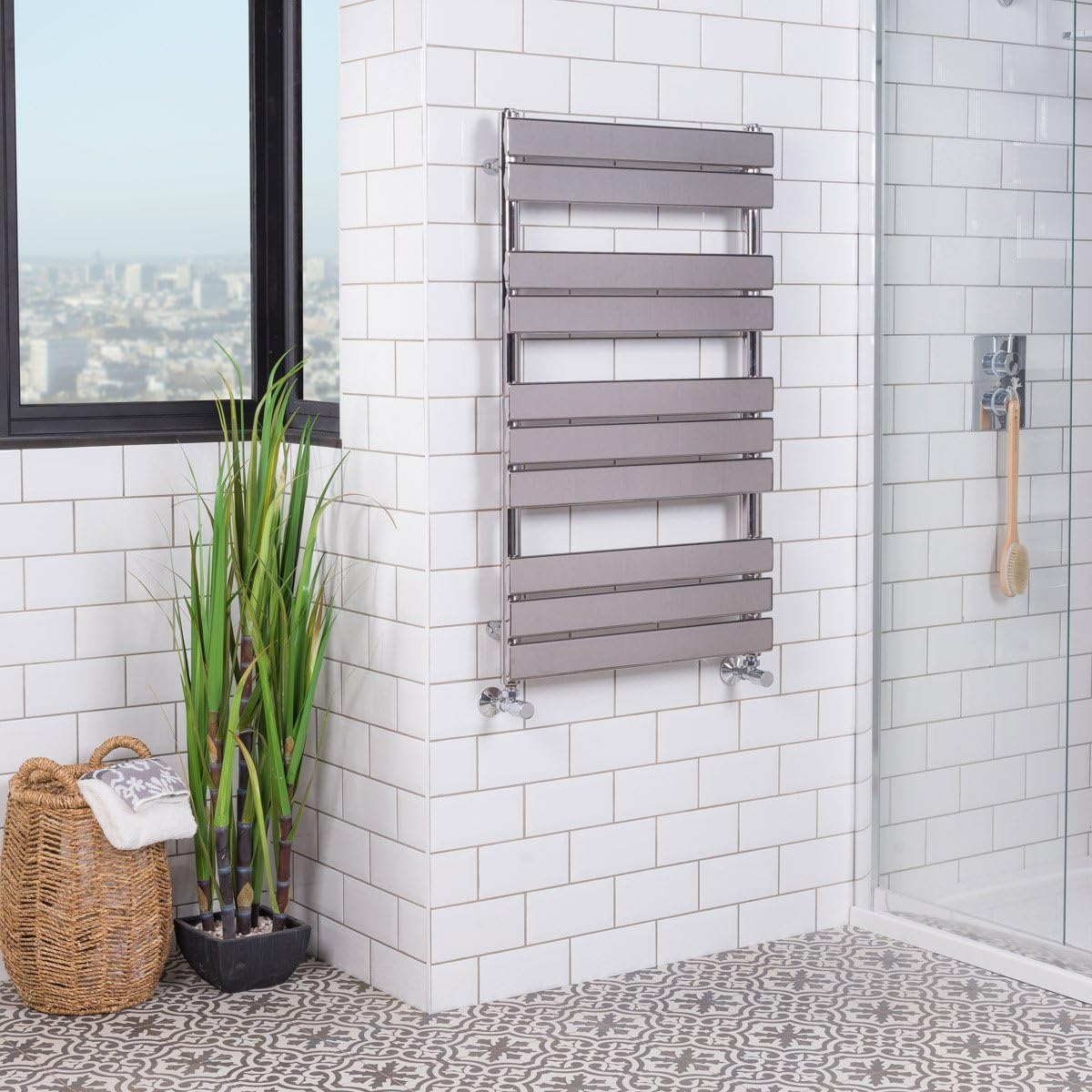 Warmehaus Designer Minimalist Flat Panel Heated Towel Rail Radiator 1000 x 600mm - Chrome