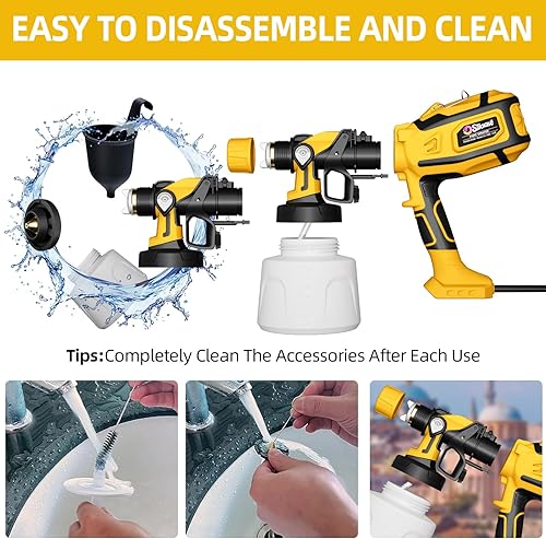 Miniatura 5 de Pulverizador de pintura, pistola de pulverización HVLP de 850 W con recipiente desmontable de 47.3 fl oz, pulverizadores de pintura eléctricos con 4
