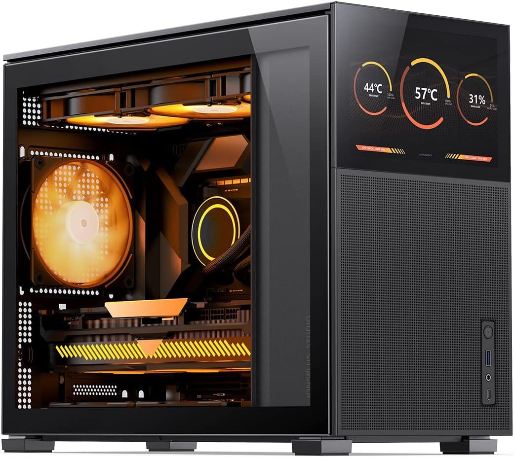 JONSBO D31 MESH SC Black Micro ATX PC Case with Screen, M-ATX/ITX Motherboard/Support RTX 4090(335-400mm) GPU 360/280AIO,Power ATX/SFX: 100mm-220mm Multiple Tool-Free Design Computer case