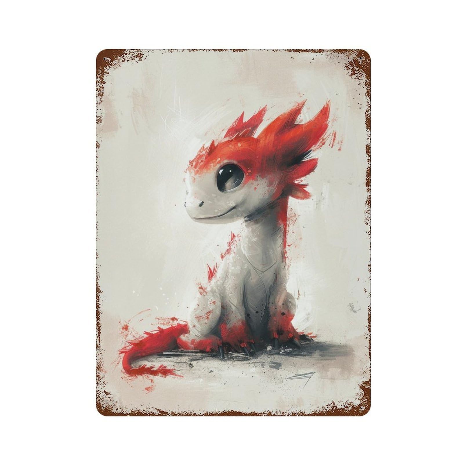 Cute Fantasy Dragon Art Print-1 Vintage Rust Metal Sign 15.7"x11.8", for Garage, Bar And Workshop Decor, Decorative Metal Wall Art
